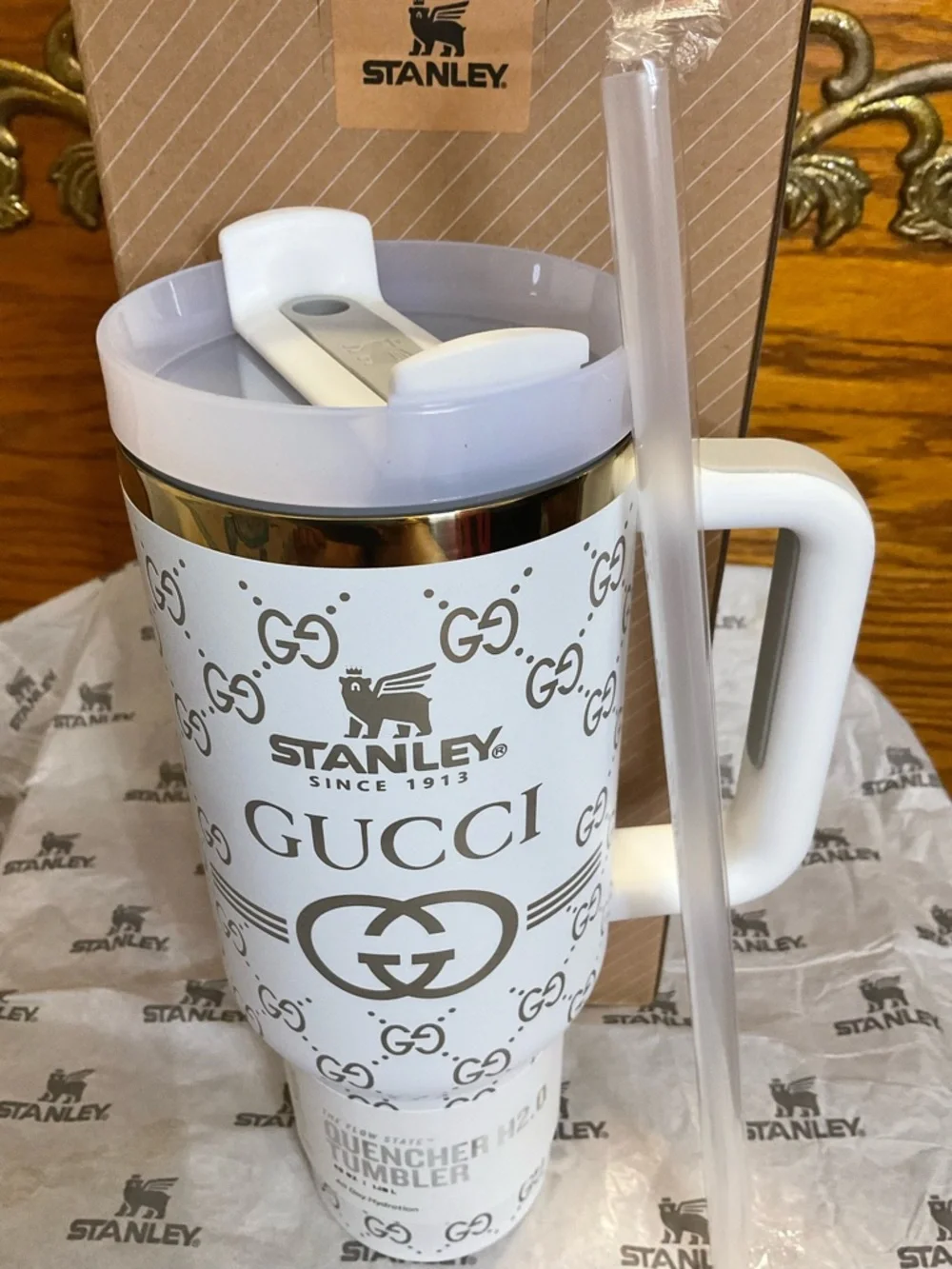 Stanley White and Gold Logo Quencher Tumbler - Picture 2 of 5